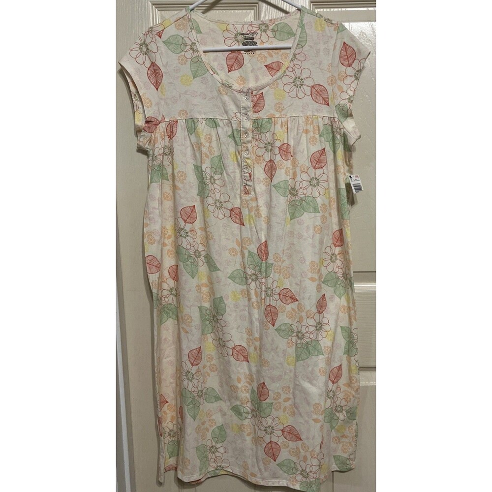 PINK K-mart Nightgown Womens Small Button Front Trim 100% Cotton Floral NWT